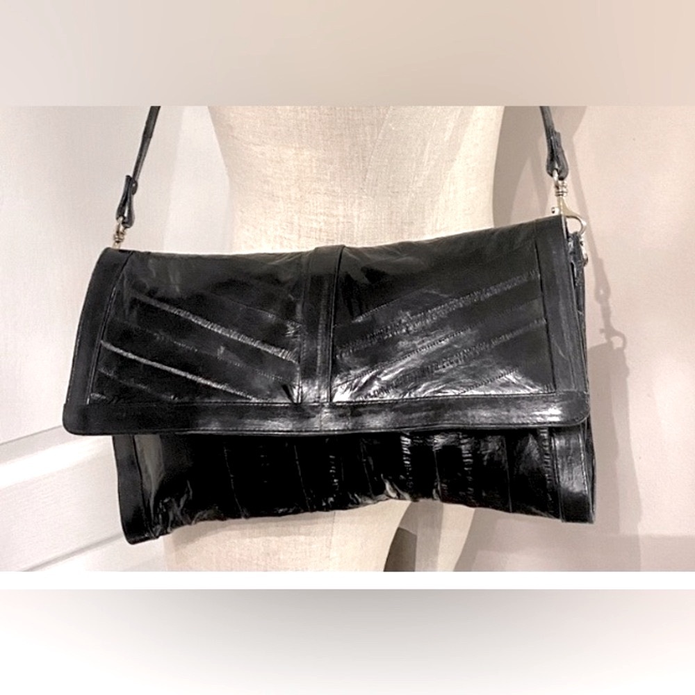 Real Black Eel skin vintage leather bag - Picture 2 of 6